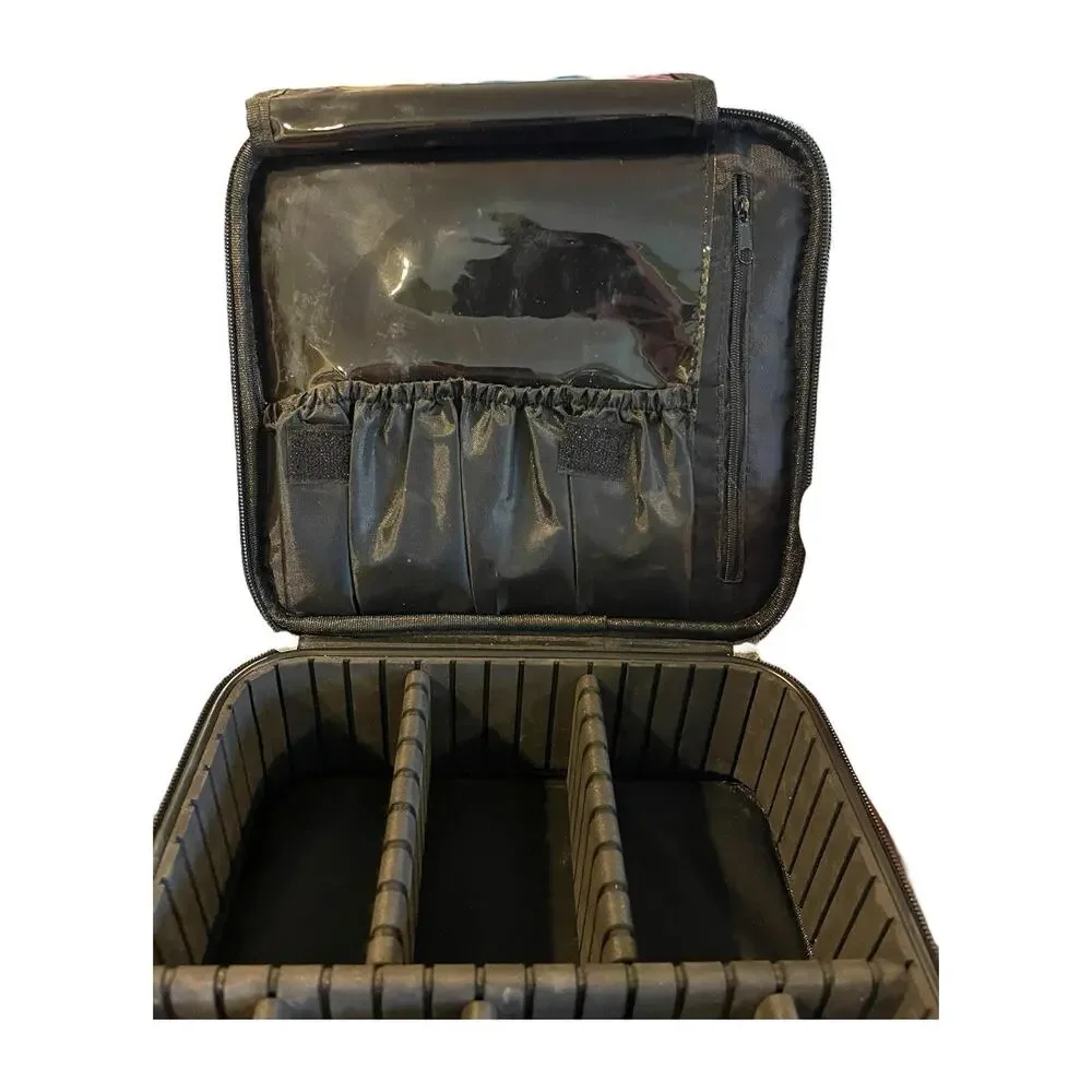 Travel Makeup Train Case - Adjustable Compartments - Sunflower Design
